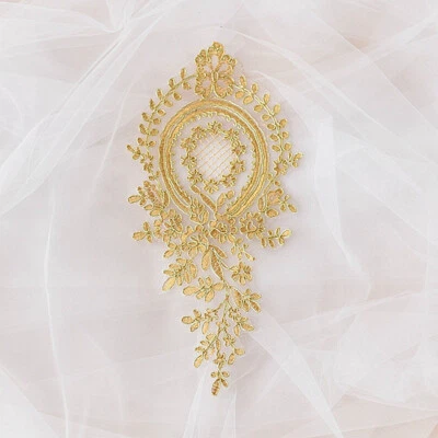 DIY Embroidered Floral Applique Lace Patch Retro Trim Sewing Craft Wedding Dress - Image 1 of 4