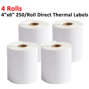 4 Rolls 4" x 6" Direct Thermal Shipping Labels 250/Roll for Zebra Rollo Eltron - Picture 1 of 5