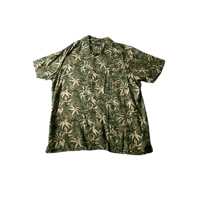 Camisa hawaiana Steve & Barry's para hombre con estampado de hojas tropicales verde beige rayón L Foto 1 de 4