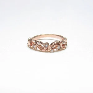 Estate 14K Rose Gold 9 Round Brilliant Cut Diamond Paisley Band Ring 0.12 Cts - Picture 1 of 4