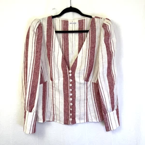 Reformation Finnegan Damen-Top Leinen gestreift Größe 10 rot/weiß Puffärmel - Bild 1 von 9