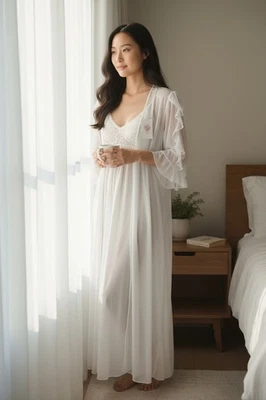 Conjunto Camisón Vintage Jonquil Novia Peignoir Bata Marfil Talla Pequeña Foto 1 de 4