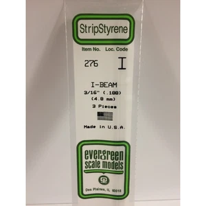 Evergreen 276 Styrene Plastic I Beam 0.188" 4.8mm x 14" (3) - Picture 1 of 1
