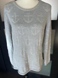 Nautical Women's Sweater Caroline Grace Sz. M Color Grey Cotton/Cashmere - Picture 1 of 11