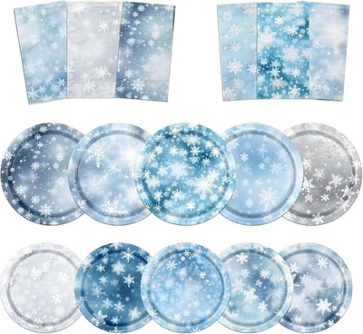 Winter Party Plates and Napkins,Snowflake Party Supplies 60pcs Winter Wonderland - Image 1 of 2