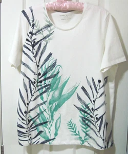 Ladies Gerry Weber Top in White with Aqua & Navy Front Placement Print Size 16 - Picture 1 of 5