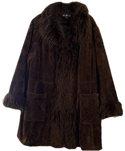 VTG Mixit Penny Lane Wms 3X Brown Velvety Faux Fur Coat With Faux Fur Trim Y2K - Picture 1 of 12