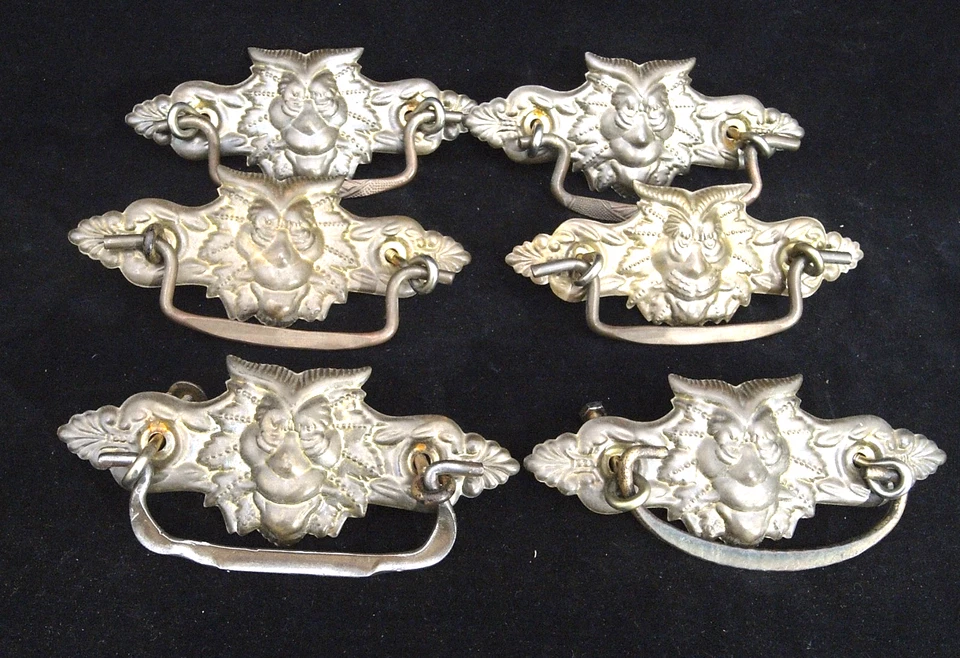 6 VINTAGE VICTORIAN BRASS SATYR DRAWER PULLS  GOOD CONDITION +MOUNTING HARDWARE - Image 1 of 3