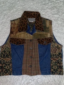 Stonebridge Vintage Vest Blue Jean Denim Cheetah Tapestry Art Print PM - Picture 1 of 8