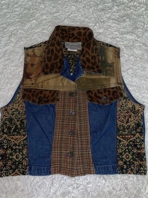 Stonebridge Vintage Vest Blue Jean Denim Cheetah Tapestry Art Print PM - Image 1 of 4