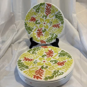 Crate And Barrel Floral Melamine 8.5" Salad Plates ~ Set Of 6 - Picture 1 of 5