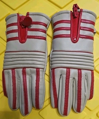 Luvas forradas de lã vintage anos 60 anos 70 inverno bege vermelho acreílico Taiwan - Imagem 1 de 4