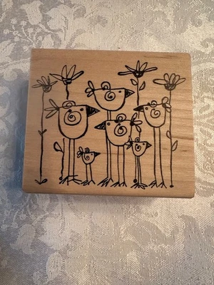 Sello de goma montado en madera magenta de pájaros de patas largas - Nuevo Foto 1 de 2