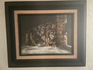 Altes „Mexikanisches Gemälde" Drei Langhaardackel „Signiert: B.C. SERLIO“ - Bild 1 von 2
