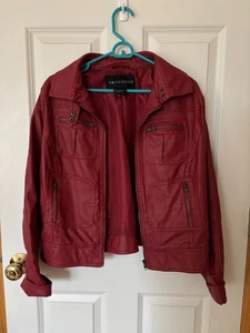 I.B. Diffusion Faux Leather Jacket Ladies Large L Burgundy Wine 4 Zipper Pockets - Picture 1 of 4