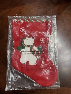 Avon Bernard the Polar Bear Holiday Red Felt Applique Christmas Stocking 2009 - Image 1 of 3
