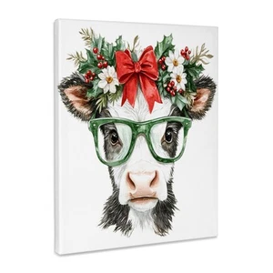 3dRose, Cute Black and White Christmas Cow In Glasses, Museum Grade Canvas Wrap - Picture 1 of 21