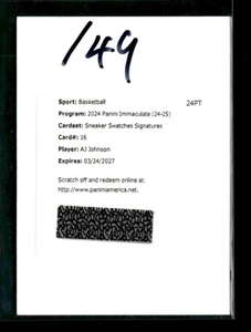 AJ Johnson 2024-25 Panini Immaculate Sneaker Swatches Auto /49 Redemption [mty - Picture 1 of 2