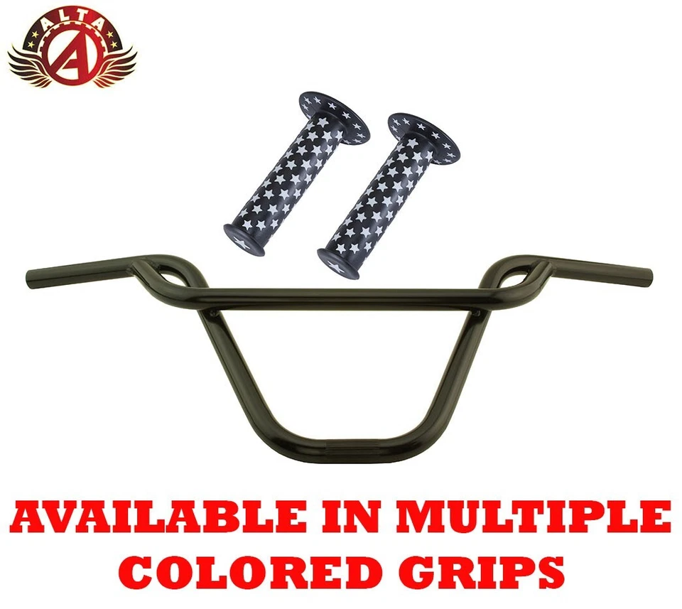 ALTA BMX Old School PRETZEL Black Handlebar W/ WHITE STARS BMX Style GRIPS. - Image 1 of 1