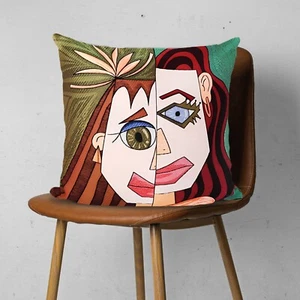 Tapestry Pillow Cover,Gobelin Girl Face Print Pillowcase,Housewarming Cushion - Picture 1 of 10