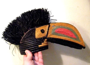 Máscara de cestería tejida vintage Panamá Wounaan pájaro tucán grande finamente hecha - Imagen 1 de 6
