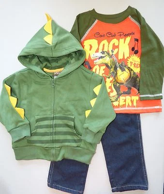 NANNETTE 2T niño pequeño 3 piezas Conjunto de sudadera con capucha de dinosaurio nuevo con etiquetas $50 Foto 1 de 3