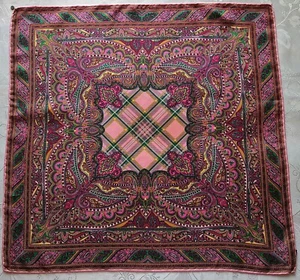 Scarf Vintage Authentic Codello Paisley Art Pink Green Silk 21" Square Small - Picture 1 of 5