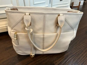 Neu mit Etikett Brighton Lederhandtasche Stich-Design cremefarben Doppelgriff mit Staubbeutel - Bild 1 von 6