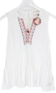Camiseta Odd Molly Love Chimes Top Mujer Pequeña Sin Mangas Bordada Blanca - Imagen 1 de 6