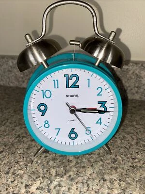 Sharp Twin Bell Alarm Clock, Teal, Touch Activated Back Light - Image 1 of 2