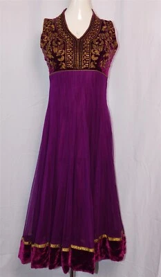 Womens Anarkali Embroidered Indian Ethnic Deep Purple Dress Full Skirt Dress - Image 1 of 4