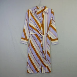 F&F FW Bridge Dress Size 8 Lilac Ivory Stripe Wrap Shirt Midi Smart Casual - Picture 1 of 7