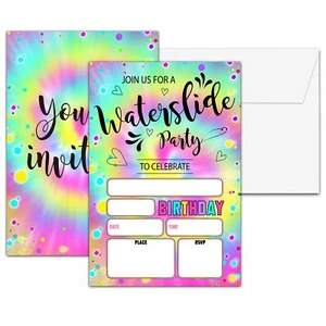 Waterslide Birthday Party Invitations Summer Pool Birthday Invitation Double-... - Picture 1 of 4