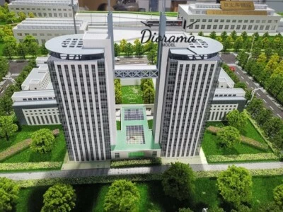 N Scale Diorama Twin Towers Building Model City Skyscraper Commercial Building - Image 1 of 4