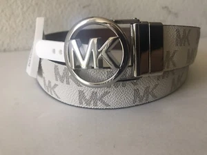 MUJER VAINILLA/CHOCOLATE FIRMA MICHAEL KORS MK LOGO CINTURÓN REVERSIBLE GRANDE NUEVO CON ETIQUETAS - Imagen 1 de 10