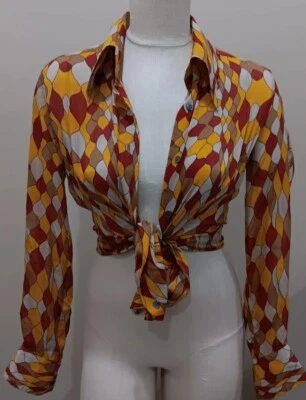 Blusa Pequeña DE COLECCIÓN DOLCE & GABBANA D&G ESTAMPADO OTOÑO SEDA GASA TOP Foto 1 de 4