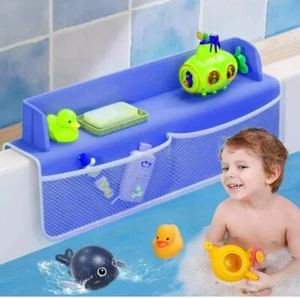 Bathtub Splash Guard for Tub Kids Play Shelf Area Toy Tray Caddy Holder- BLUE- - Picture 1 of 13