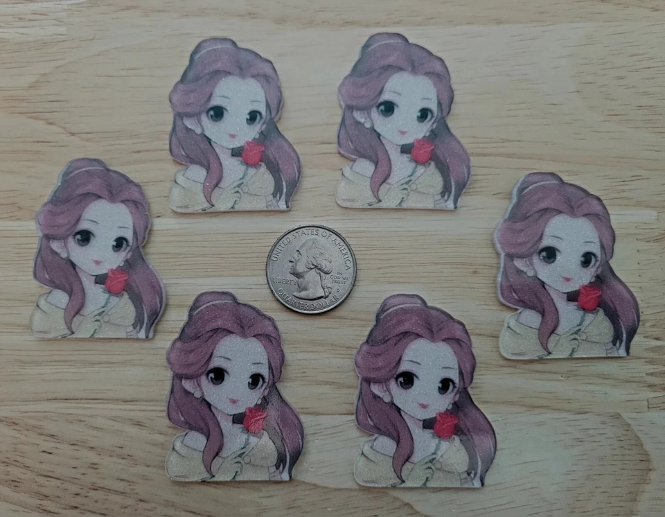 6 Pcs Lot Belle Flatback Resin Cabochon Hair Bow Center Supplies. - Image 1 of 1