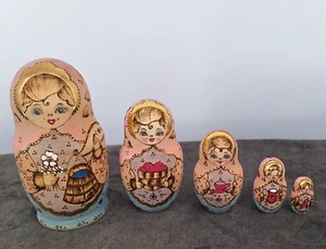 Vintage pyrography Russian Nesting Dolls Signed Ceprueb Nocag - Picture 1 of 14