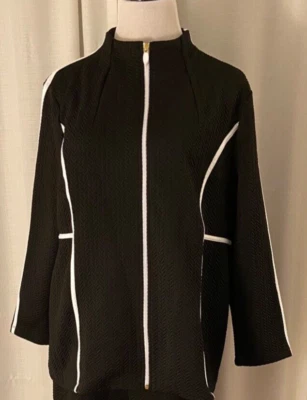 Chicos Zenergy Black Jacket Womens 3P (XLP) Textured Framed Full Zip Long Sleeve - Image 1 of 4