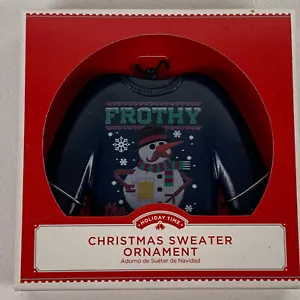 Snowman On Christmas Sweater Ornament Blue Holiday Time New - Picture 1 of 4