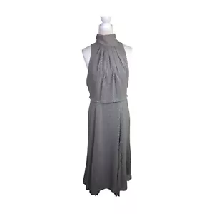 Reiss Long Fit & Flare Dress Size 12 Zig Zag Print Sleeveless Open Back Pleats - Picture 1 of 14