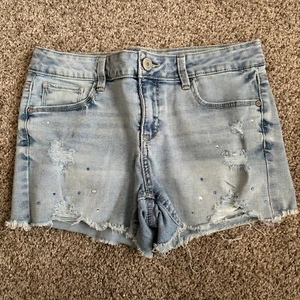 SO Girl's Soft Super Stretch Adjustable Waist Bedazzled Cut Off Shorts Size 16 - Picture 1 of 4