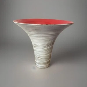Vintage grey striped red lined Japanese Pottery vase ! modern, Artsy 7” - Picture 1 of 7