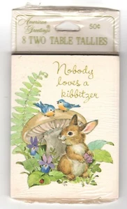 8 Two Table Tallies, Vintage Bunny Rabbit 1977 Kibbitzer Birds Mushroom 814F AGC - Picture 1 of 3