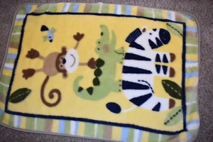 G4 JUST BORN Safari jungle Monkey Zebra Minky Plush Acrylic Baby Crib Blanket - Picture 1 of 3
