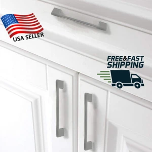 Flat Square Bar Pull Handle Kitchen/Bath Cabinet Hardware Nickel Stainless Steel - Picture 1 of 5