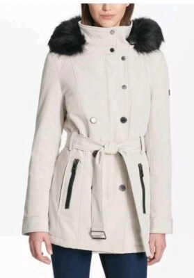 Andrew Marc Women's Softshell Jacket with Faux Fur Trim Hood Size L - Image 1 of 4