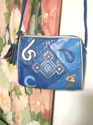 Cartera borla de colección new wave años 80 nas azul dorado retazos PIEL DE SERPIENTE COREANA Foto 1 de 4