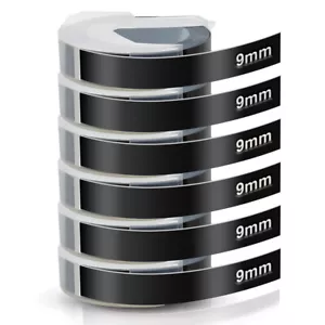 6 Prägeband für Dymo Junior Omega Beschriftungsgerät Prägegerät Schwarz 9mm x 3m - Bild 1 von 7